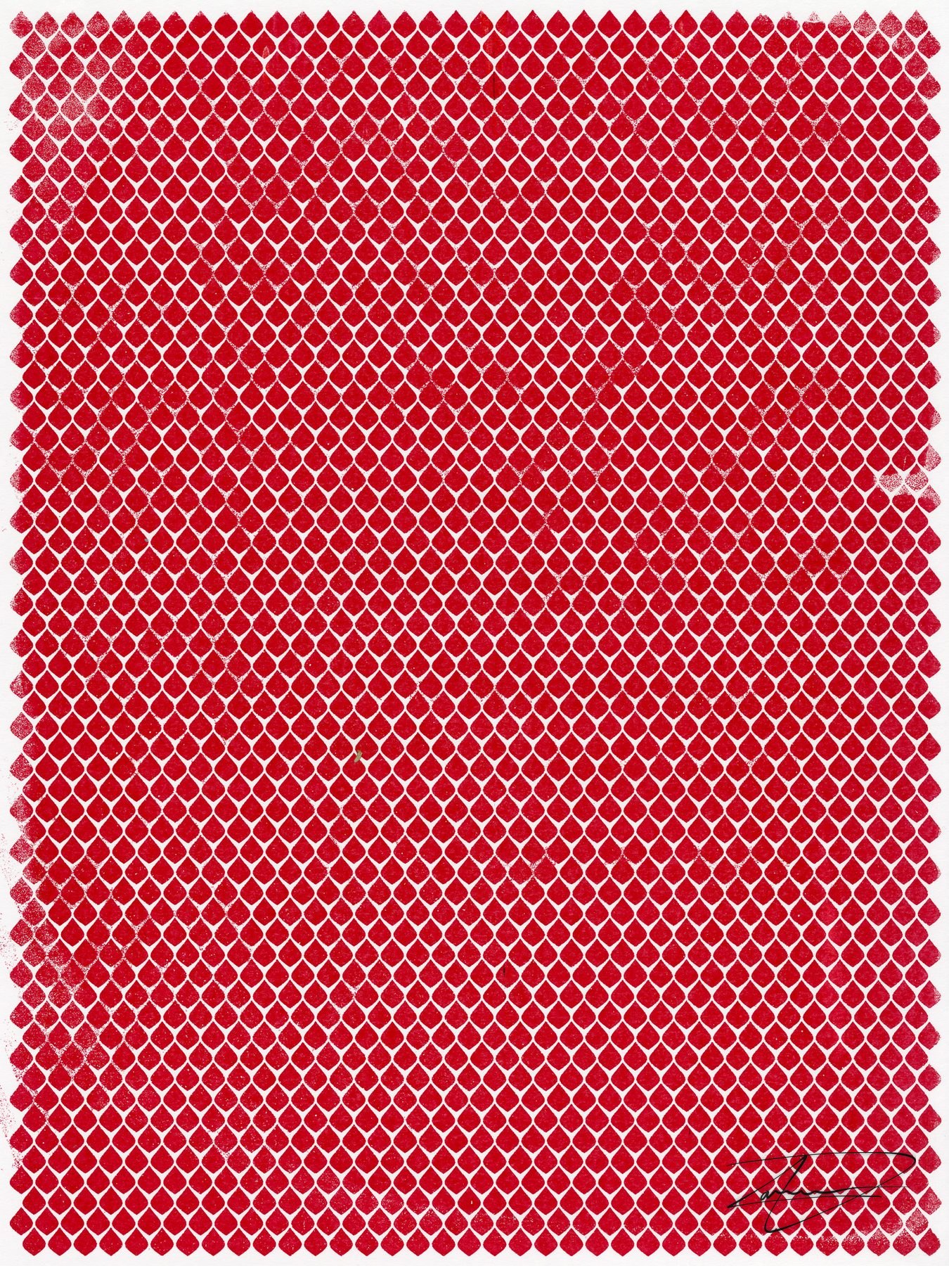Screen printed. This is the pattern that was later printed onto fabric, and eventually onto the balaclavas of my senior comprehensive project or capstone at Allegheny College.