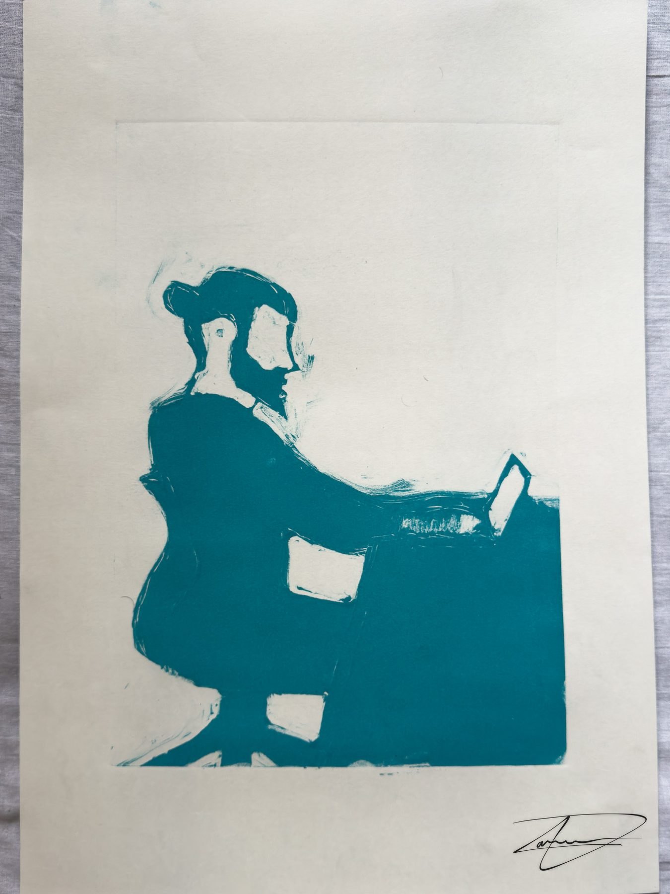 Painted onto a clear plate and printed as a mono relief.