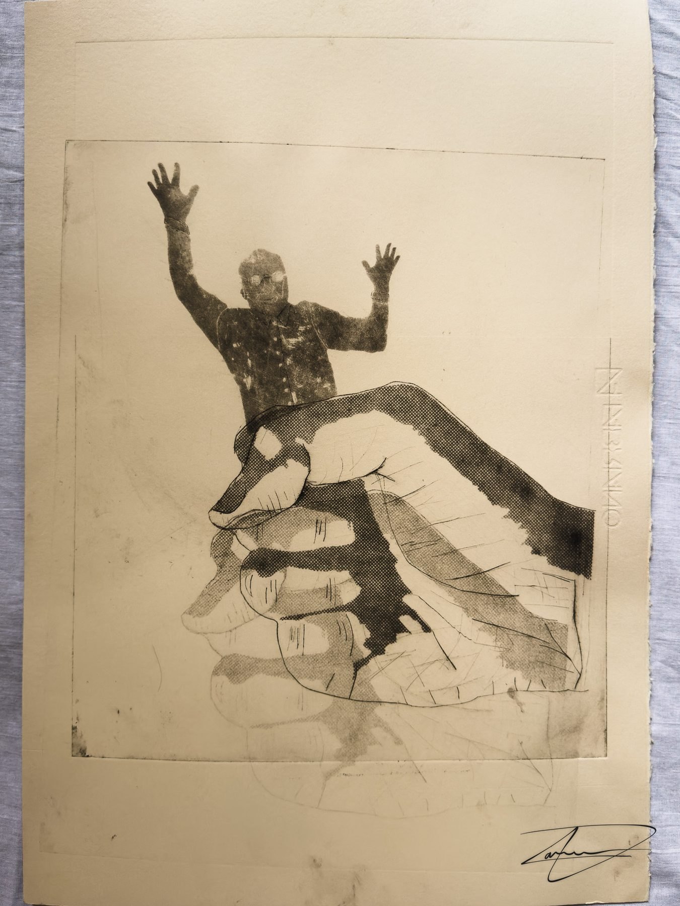Etched into a plastic plate and rubbed with graphite.